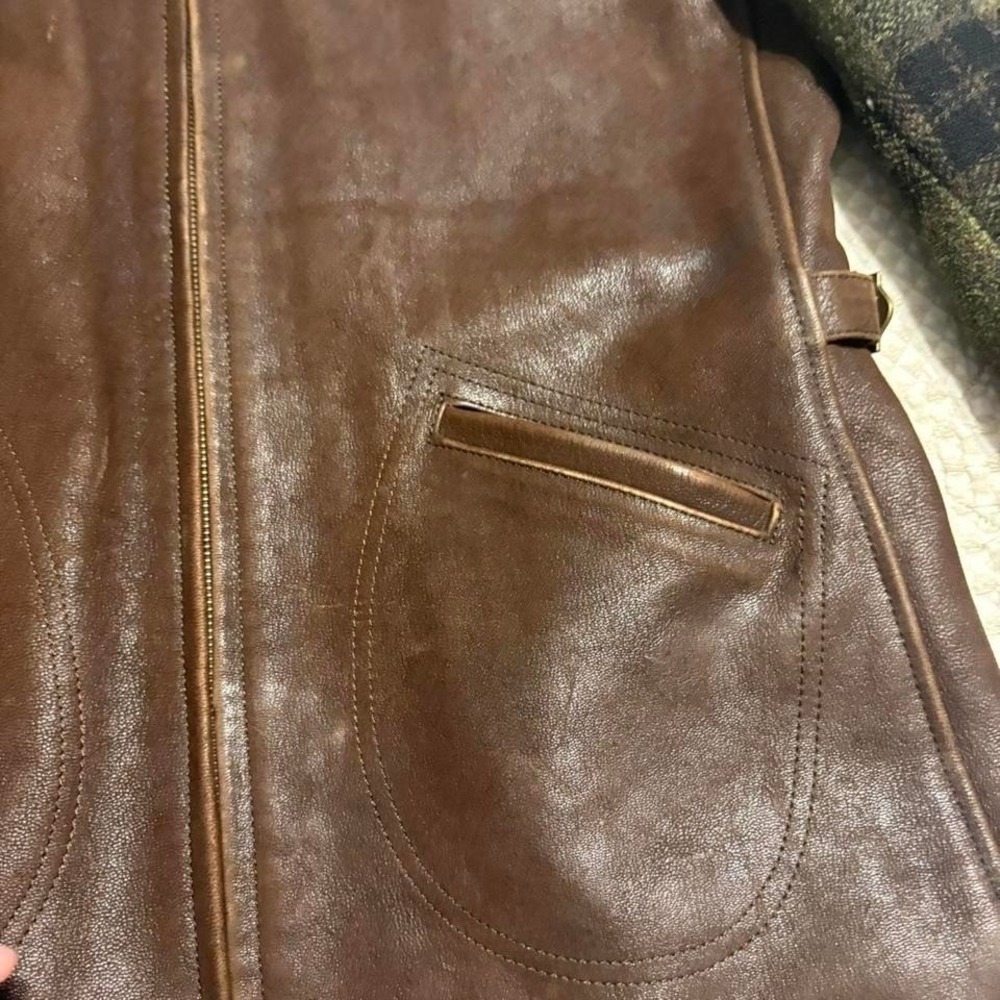 Rare 90s Gap Green and Brown Leather/Wool Jacket, Medium - Picture 4 of 7